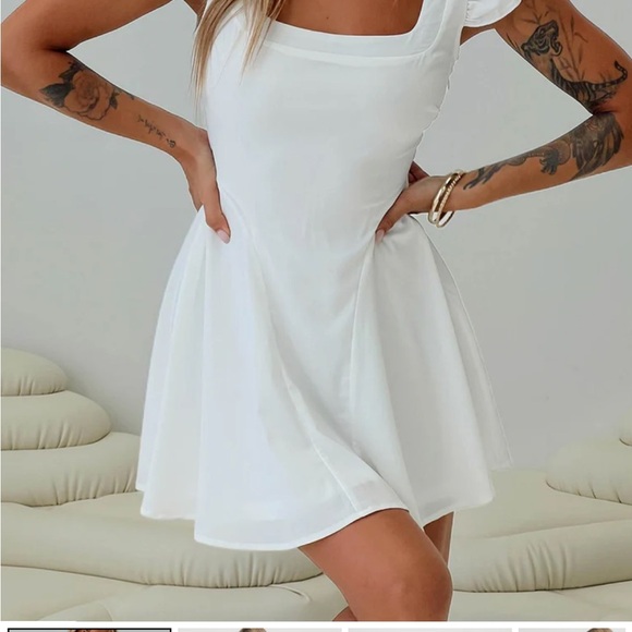 NWOT White Flutter Sleeve Mini Sundress for Weddings - Picture 1 of 6